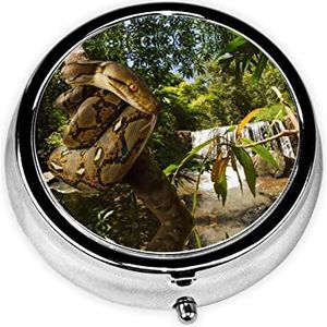 Snake Dierlijke Ronde Pillendoos Decoratieve Doos Pillendoos, Twee Compartiment Pillendoosje