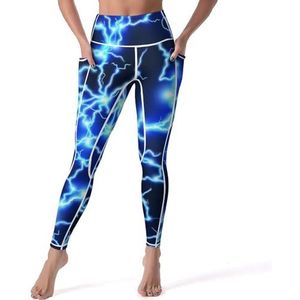 Blauwe bliksem dames yoga broek hoge taille legging buikcontrole workout running leggings 2XL