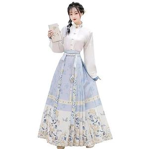 Chinese Hanfu paardengezicht rok, Hanfu Hanfu-jurk for dames, Chinese stijl paardengezichtrok Halloween-kerstkostuum (Color : Blu, Size : Small)