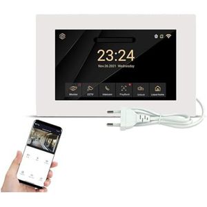 Walkie-talkie, Draadloos Smart Video-intercomsysteem 1080P Volledig touchscreen met bedrade deur Smart Phone Talking One-Key Unlocking(R6-M503WA-B)