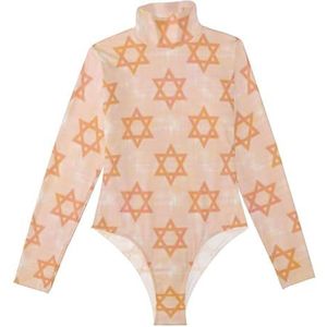 LI ZHI XIN Rompertjes met lange mouwen voor dames, eendelige jumpsuit met hoge hals, coltrui, turnpakje, top voor meisjes, dans, workout, fitness, bodysuit met zeshoekig sterrenpatroon, Meerkleurig, S