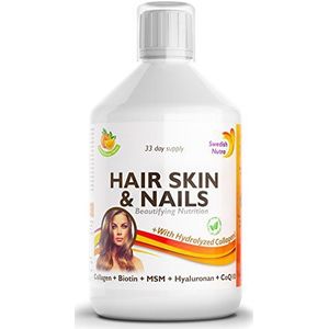 Swedish Nutra Hair, Skin & Nails Voor de gezondheid en schoonheid van haar, huid, teint en nagels. Unieke formule met 26 actieve ingrediënten: Gehydrolyseerd vloeibaar collageen.