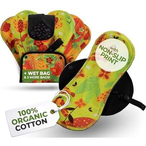 Antislip (Premium) herbruikbare biologische inlegkruisjes voor dames en tieners (medium 7-pack) - Ademende wasbare katoenen inlegkruisjes op hoge temperatuur voor vaginale afscheiding - houden je fris