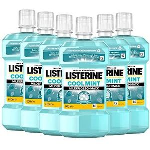 Listerine Cool Mint, milde smaak, antibacteriële mondspoeling zonder alcohol, voor gezonde tanden, 6 x 600 ml