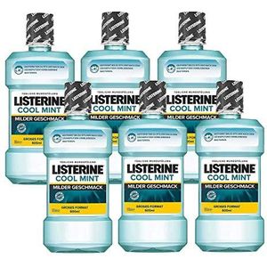 Listerine Cool Mint, milde smaak, antibacteriële mondspoeling zonder alcohol, voor gezonde tanden, 6 x 600 ml