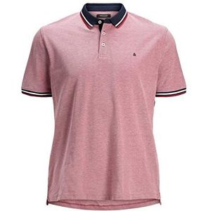Heren JACK & JONES + Fit Polo Shirt JJEPAULOS Uni zomerhemd Korte Mouw Piqué Katoen Grote Maat, Colour:Red, Size:8XL