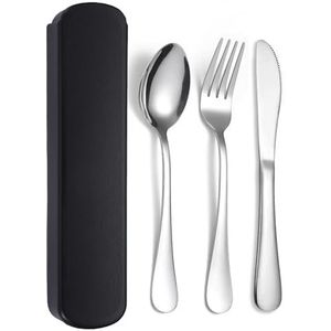 JIEYUCHU - 3-delige Bestekset - Roestvrij Staal - Vaatwasmachinebestendig - Zwart