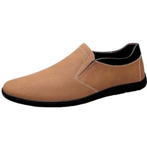 Loafers for heren PU-leren loafers met ronde neus, antislip, lichtgewicht platte hak, mode-instappers (Color : Brown, Size : 44 EU)