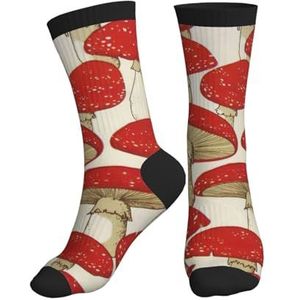 PPHGUT Rood Wit Paddestoel Print Volwassenen Mid Tube Sokken Ademend Sport Running Gym Training Jogging Activiteiten, Zwart, One size