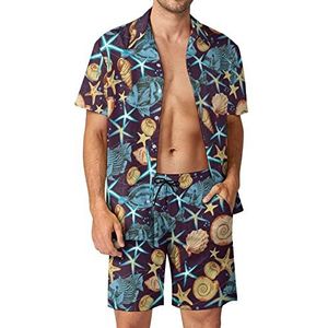 Onderwater Schelpdieren Hawaiiaanse Sets voor Mannen Button Down Korte Mouw Trainingspak Strand Outfits M