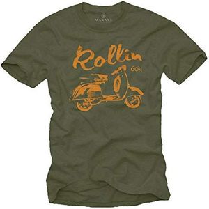 MAKAYA Vintage Scooter T-Shirt Heren - Hippie 60s 70s Tee Shirt - Motorkleding voor Mannen Groen XXXXL