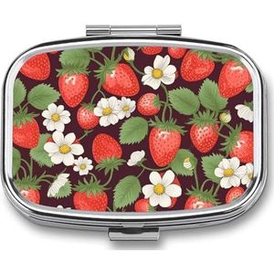 Aardbei Pil Doos, 2 Compartiment Geneeskunde Pil Case, Draagbare Pil Organizer voor Pocket Of Portemonnee Decoratieve Metalen Geneeskunde Vitamine Organizer