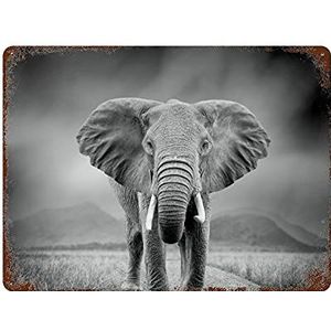 Afrikaanse olifant zwart creatief tinnen bord retro metalen tinnen bord vintage wanddecoratie retro kunst tinnen bord grappige decoraties cadeau grappig