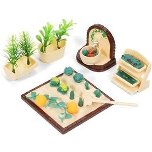 Poppenhuis Kits Kunststoffen Mini Huis Miniaturen Landbouwgrond Set met Groentegootsteen, Groenterek en Landbouwgereedschap voor het Decoreren van Poppenhuis