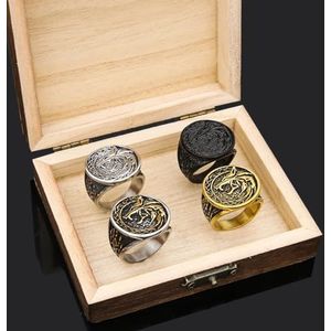 Viking Wolf Fenrir Runen Ring voor Mannen Sieraden Grote Bescherming Nordic Amulet Talisman (Color : Gold_11)