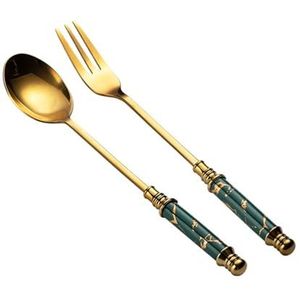 Soeplepel Roestvrijstalen Theelepels en Dessertvorkset, Dinerlepels met Kunstmarmeren Decoratieve Handvat Dessertlepels for Thuis, Keuken of Restaurant Dinerlepel(Green)