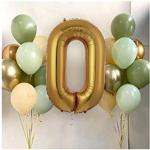 Ballonnen 15 stks/partij avocado groene latex ballonnen 40 inch goud nummer folie bal verjaardagsfeest bos jungle decoratie Heliumballonnen (Size : 0)