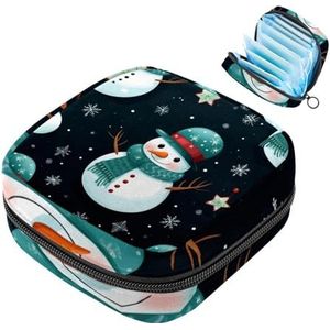 MUOOUM Kerst Sneeuwpop Patroon Maandverband Opbergtas Menstruatie Pad Tas Draagbare Menstruatie Cup Pouch met Rits voor Tiener Meisjes Vrouwen Dames