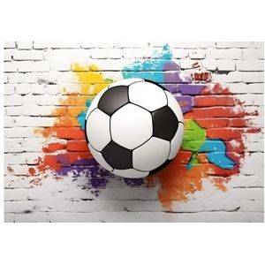 Fotobehang voetbal graffiti 3D-effect kinderkamer jongen baksteen - incl. lijm - voor kinderen jongens fleece behang motief behang klaar voor montage (416x290 cm)