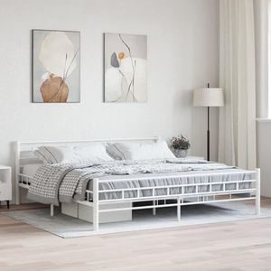 LAPOOH Bedframe, wit metaal, 200 x 200 cm, bedframe, moderne stijl, slaapkamermeubilair (SPU: 285301)