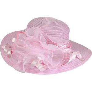 Elegante zomer organza zonnehoeden voor vrouwen brede rand met grote bloem Fedora hoed dames bruiloft kerk feest hoed, Pnnrk, one size