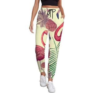 Aquarel Flamingo Bladeren Vrouwen Joggingbroek Running Joggers Broek Casual Broek Elastische Taille Lange Met Zakken