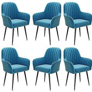 GEIRONV Eetkamerstoelen Set van 6, 47 × 44 × 80cm Appartement flanel fauteuil woonkamer slaapkamer balkon receptie stoelen Eetstoelen (Color : Blue, Size : Black feet)