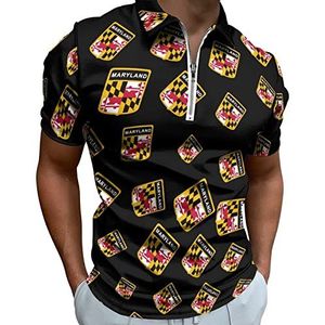 Maryland Vlag Half Zip Up Polo Shirts Voor Mannen Slim Fit Korte Mouw T-shirt Sneldrogende Golf Tops Tees L