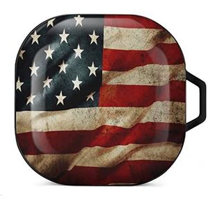 Close-up van Grunge Amerikaanse vlag oordopjes hoesje compatibel met Samsung hard shell beschermhoes zwart-stijl