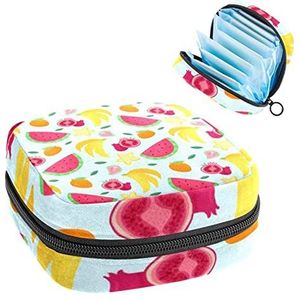 Periode Pouch Draagbare Tampon Opbergtas,Tampon Houder voor Portemonnee Vrouwelijke Product Organizer,Kleurrijke Tropische Vruchten Patroon, Meerkleurig, 4.7x6.6x6.6 in/12x17x17 cm
