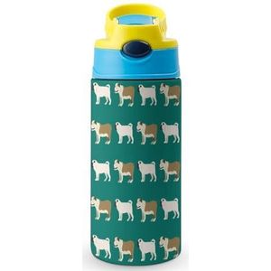 Grappige Cartoon Bulldog Hond 12oz Water Fles met Stro Koffie Tumbler Water Cup Rvs Reizen Mok Voor Vrouwen Mannen Blauwe Stijl