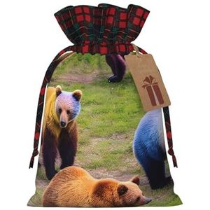 Veel kleurrijke beren herbruikbare geschenktas-trekkoord kerstgeschenktas, perfect voor feestelijke seizoenen, kunst & ambachtelijke tas