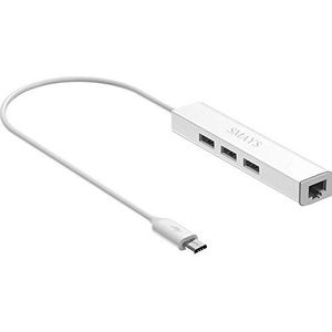Smays 5-pins micro-USB naar RJ45 Ethernet-netwerkadapter met 3-poorts USB HUB en 3,5 mm DC-poort voor Android Tablet Computer / PC / Notebook