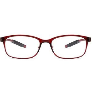 Leesbril for dames en heren, TR90 blauwlichtfilterbril, 13 g, antislippootjes, lichtgewicht, zwart, rood, transparant bruin(Red,2.5x)