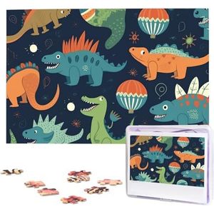 KHiry Puzzels, 1000 stuks, gepersonaliseerde legpuzzels cartoon dinosaurus foto puzzel uitdagende foto puzzel voor volwassenen Personaliz Jigsaw met opbergtas (74,9 cm x 50 cm)