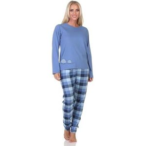 Normann Damespyjama met lange mouwen, geruite broek en diermotief, donkerblauw, 36-38