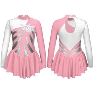 Turnpakje voor meisjes Meisjes Glanzende Pailletten Sprankelende Ballet Jersey Ritme Gymnastiek Artistiek Schaatsen Kostuum Lyrische Dans Rok Leotards Jurk(Pink,12)