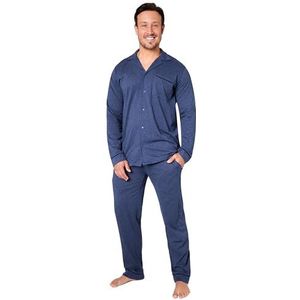 CityComfort Herenpyjama-set - klassieke nachtkleding met lange mouwen en broekjes met knopen, gezellige loungewear M-3XL - nachtkleding cadeaus voor hem, Donkerblauw, M