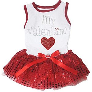 Petitebelle Puppy kleding hond jurk Valentijn hart zwart top Polka Dots Tutu (X-Large, My Valentine)