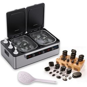 Promafit® Premium Hot Stone warmteapparaat, professioneel 2-in-1 verwarmingstoestel voor massagestenen en massageolie met digitale temperatuurweergave, snel opwarmen en 45 hot stones
