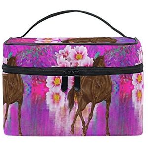 Aquarel paard bloem dier make-up tas voor vrouwen cosmetische tassen toilettas trein koffer
