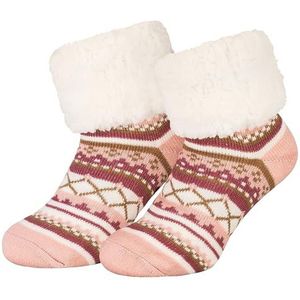 Piarini 1 paar knuffelsokken met ABS-zool, warme damessokken, huissokken, wintersokken met anti-slip noppen, Bloemen Roze, 35/42 EU