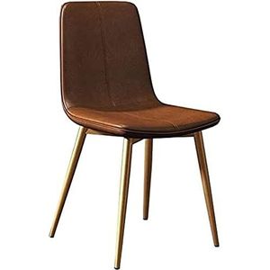 GEIRONV 1 stks Moderne Keuken Eetkamerstoelen, PU Kussen Receptie Stoel Vrije tijd Koffie Stoel Eetkamerstoelen Metalen Benen Rugleuning Stoelen Eetstoelen (Color : Brown, Size : Gold leg)