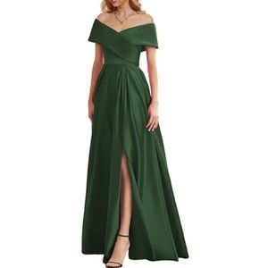 BRIGOW Satijnen bruidsmeisjesjurk voor bruiloft met split mouwloze galajurken plooien cocktailjurk grote maten, Emerald Groen, 32