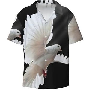 EdWal Flying Dove Print Heren Korte Mouw Button Down Shirts Casual Losse Fit Zomer Strand Shirts Heren Overhemden, Zwart, XXL