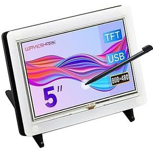 Waveshare 5 inch Resistive Touch Screen LCD(B) 800*480 High Resolution HDMI USB Interface With Bicolor Bracket Case For Raspberry Pi 4/3 Model B/3B+/BB BLACK/Banana Pi Work as Computer Monitor for Windows 10/8.1/8/7