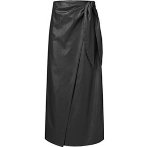 YOOMAO Leren damesrok voor herfst en winter, hoge taille, split-vetersluiting, midi-vrouwelijk, effen gewaad oversized vestido's (kleur: zwart, maat: groot)