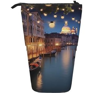 LHBWCVN Mooie Venetië's Nachts Cosmetica Tas Staande Etui Telescopische Potlood Tas Draagbare Potlood Houder Leuke Stand Up Potlood Pouch voor Vrouwen Mannen Reizen Coin Pouch Portemonnee