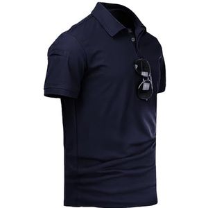 Rvinroo Poloshirt voor heren, T-shirt, sneldrogend, ademend, sportshirt, korte mouwen, golfshirt, Navy Blauw, XXL