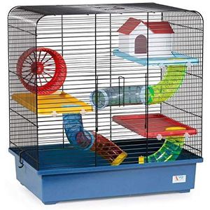 Decorwelt hamsterdagen, blauw, buitenmaten, 49 x 32,5 x 52,5 cm, knaagkooi, hamster, plastic kleine dieren, kooi met accessoires
